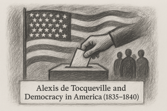 A grayscale conceptual sketch of a ballot box, a voting hand and the US flag in background. 
