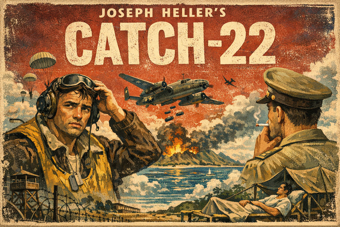 Horizontal illustration of Catch 22 by Joseph Heller