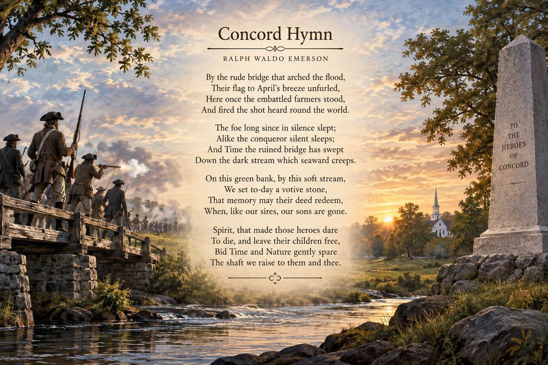 an illustration of a conceptual realization of Concord Hymn by Ralph Waldo Emerson in horizontal orientation