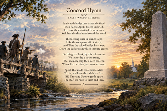 an illustration of a conceptual realization of Concord Hymn by Ralph Waldo Emerson in horizontal orientation