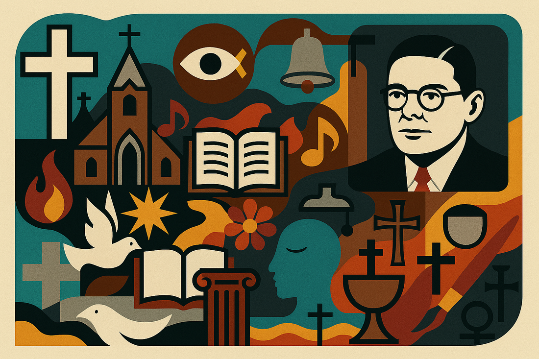 A colorful conceptual cover design with  a small pic of T.S. Eliot for "Notes toward the Definition of Culture"