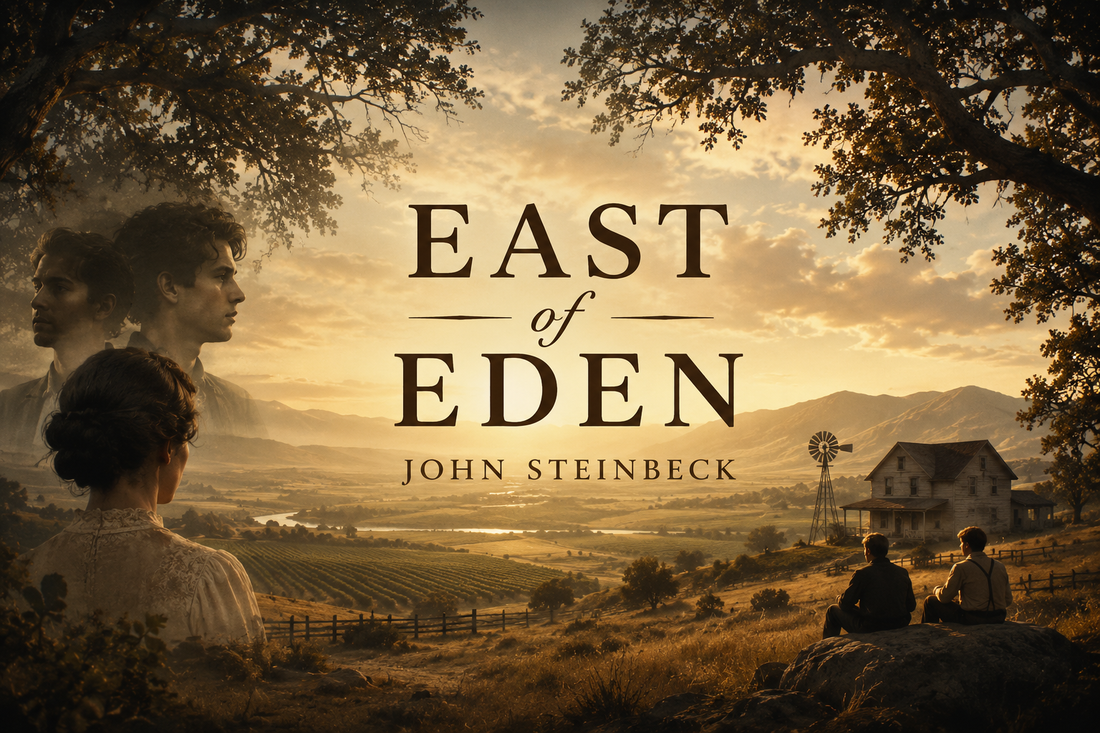 Illustration of East of Eden by John Steinbeck in horizontal orientation