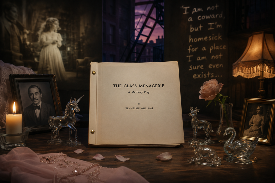illustration of a conceptual realization of The Glass Menagerie by Tennessee Williams in horizontal orientation