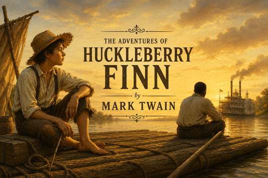 illustration of Huckleberry Finn by Mark Twain in horizontal orientation