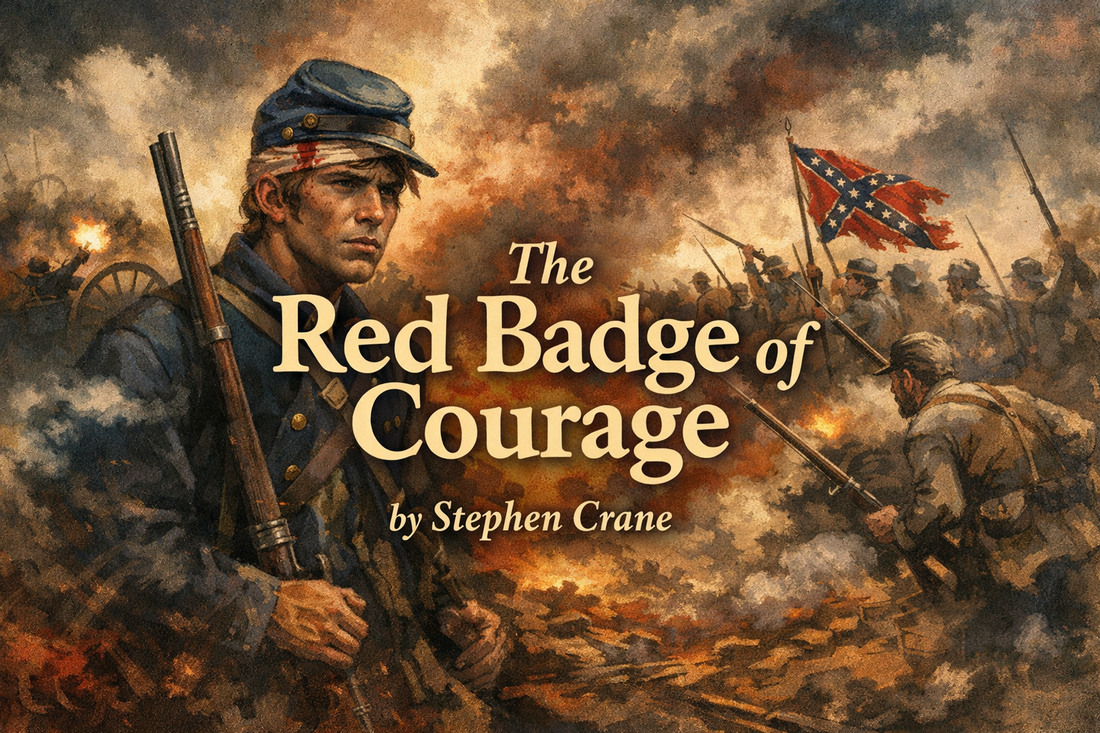 Horizontal illustration of The Red Badge of Courage