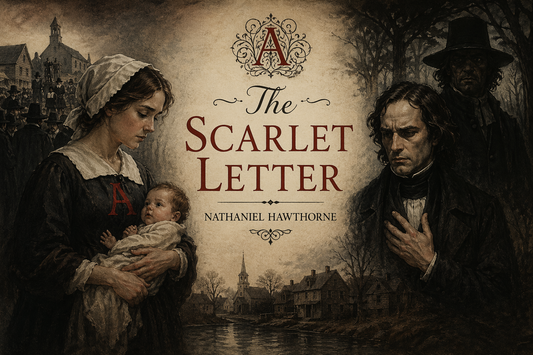 an illustration of The Scarlet Letter by Nathaniel Hawthorne in horizontal orientation