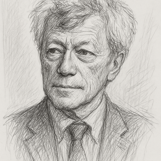 It's a gray sketch of Roger Scruton's portrait.
