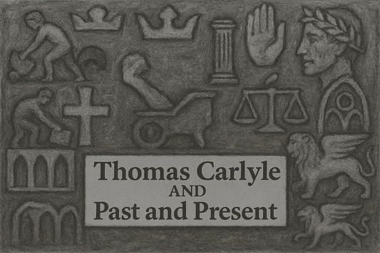 a grayscale conceptual picture representing Thomas Carlyle AND Past and Present.