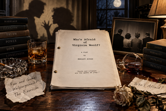an illustration of a conceptual realization of Who's Afraid of Virginia Woolf by Edward Albee in horizontal orientation