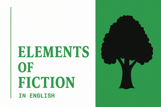 Cover photo in green-white-black read "Elements of Fiction in English".