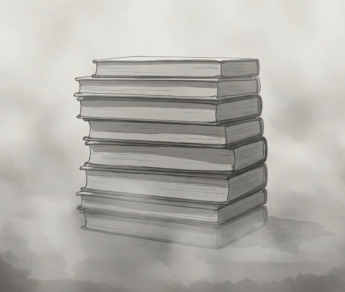 A sketch of books on top of each other